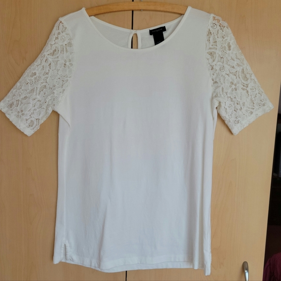 ANN TAYLOR white blouse with lace sleeves - Picture 1 of 6
